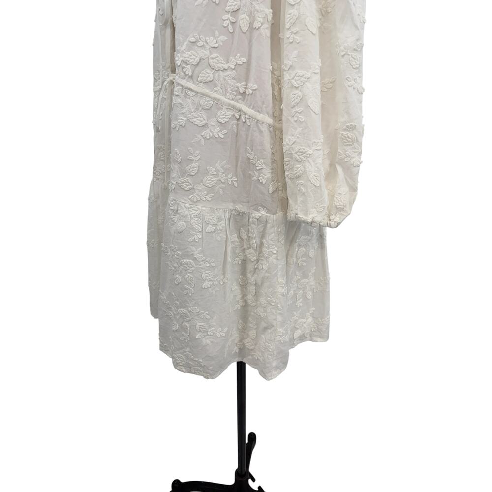 & Other Stories Embroidered Tie Front Cotton Mini Dress White US 12 - Picture 6 of 12